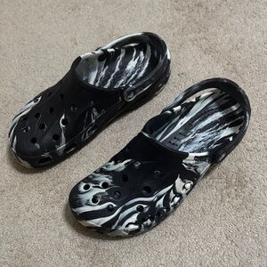 Black and White Marbled Crocs